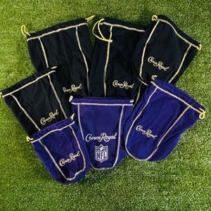 Crown Royal Drawstring Bags Lot of 7 Black & Purple NFL Logo‎ Dust Bag